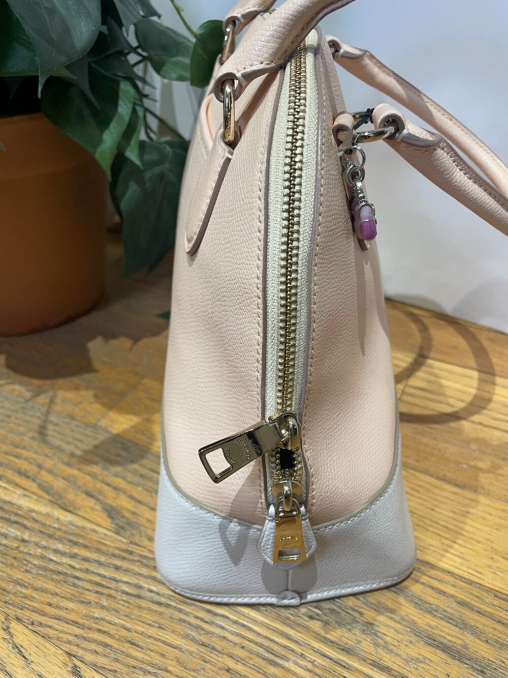 Coach Cora Domed Satchel Leather Peach and Cream Handbag - Picture 5 of 14
